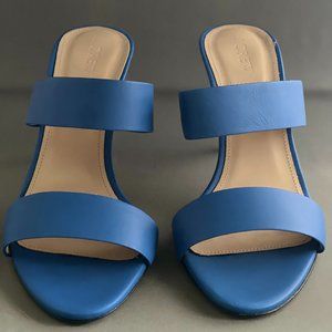 JCrew Boyd Two Strap Heeled Slides in Cobalt